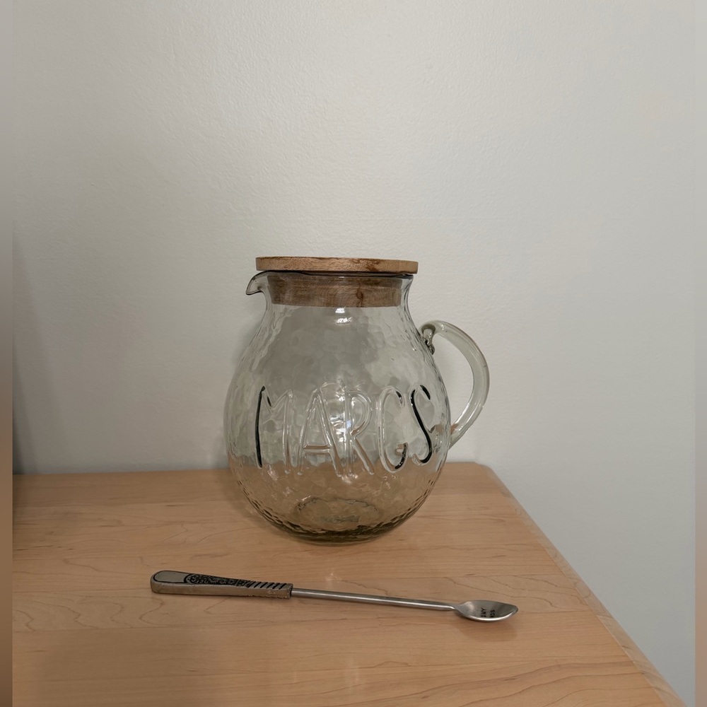 Mud Pie Glass Margarita Pitcher with Wooden Lid